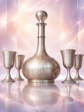 Vintage WEB Pewter Decanter & 4 Goblet Set - Mid Century Barware